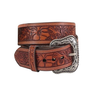Ceinture en cuir de vache occidental sculptée à la main par le fabricant, longueur personnalisée, boucle en métal allié, design peint, ceinture en cuir travaillé - Product Image 4