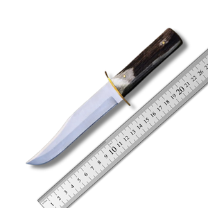 Couteau utilitaire Bowie A&M ENTERPRISES OEM fait main en acier inoxydable à pointe tombante, manche droit en bois de cerf, étui en cuir, pour le camping - Product Image 5