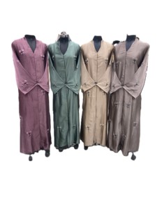 Abaya de Luxe Unie pour Femme en Polyester, Robe de Dubaï pour l'Aïd, Faite à la Main, Modeste, à Design Ouvert, Respirante, pour l'Été et l'Automne, Idéale pour les Mariages - Product Image 1