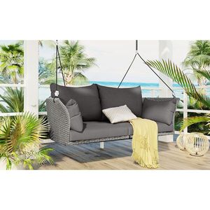 GO 51.9 \ "grigio vimini e cuscino 2 persone appeso sedia a dondolo in Rattan intrecciato Patio altalena con corde per portico - Product Image 2