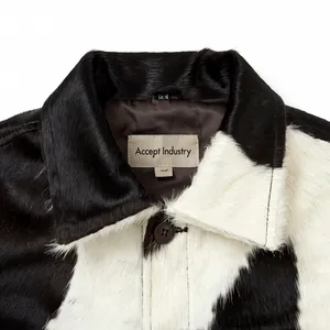 Blouson Trucker Unisexe Noir et Blanc à Imprimé Vache en Fausse Fourrure Effet Peau de Bovin, 4 Poches, Boutonné, Vêtement d'Extérieur Tendance Hiver, Personnalisable OEM - Product Image 5