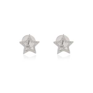 18K Gold Celestial Star Stud Earrings with Rose Cut Diamond and Freshwater Pearl - Product Image 3