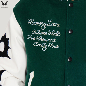 Autumn Winter Green Varsity <b>Jacket</b> <b>Men</b> Latest Style Embroidery Bomber <b>Jacket</b> <b>White</b> Sleeve Custom Streetwear Baseball Uniform - Product Image 4