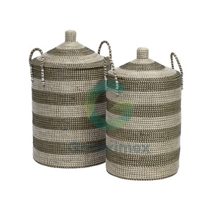 Juego de 3 cestas de lavandería plegables de diseño desmontable Seagrass Cesta de almacenamiento hecha a mano por Galaximex - Product Image 3