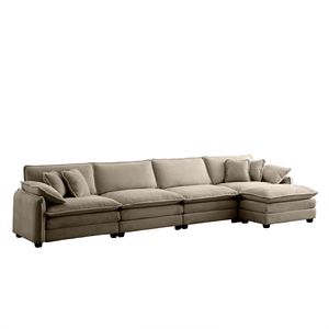 Divano Moderno a 4 Posti in Tessuto Corduroy con 1 Poggiapiedi, Comodo Elemento Imbottito per Ufficio, Soggiorno o Appartamento - Product Image 6