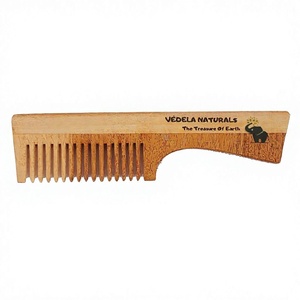 Peigne en bois de Neem naturel Vedela à long manche, antistatique, anti-chute de cheveux, outil manuel de soin capillaire, rouleau dépoussiérant, lisse les cheveux, idéal pour l'hôtellerie - Product Image 2