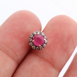 Wholesale 925 <b>Sterling</b> <b>Silver</b> Natural Round Ruby Diamond Halo <b>Stud</b> Earrings Memoria Jewels - Product Image 3