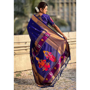 Sari en soie Paithani traditionnel violet Zari tissé Vitthala God de la marque Elite Weaves, 650g, vêtements indiens et pakistanais spéciaux - Product Image 3