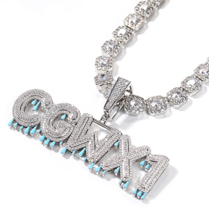 Colgante con nombre Drip, esmalte azul, estilo Hip Hop, con incrustaciones de diamantes, cadenas cubanas llamativas, plata 925, diamante cultivado en laboratorio, conjuntos de joyería unisex - Product Image 2