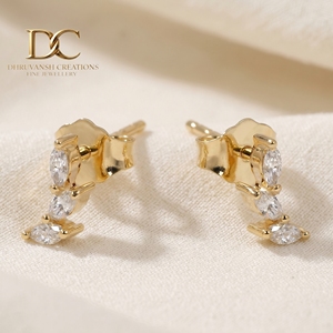 Boucles d'oreilles élégantes en or massif 14 carats avec diamants de laboratoire taille marquise brillant pour femme, certifiées IGI - Product Image 3