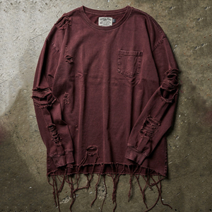 เสื้อยืดโอเวอร์ไซส์แขนยาวผ้าทอสำหรับผู้ชาย สไตล์ดิสเทรส ผลิตจากโพลีเอสเตอร์/คอตตอน แห้งเร็ว เป็นมิตรกับสิ่งแวดล้อม เหมาะสำหรับใส่ในฤดูร้อน สตรีทแวร์ - Product Image 6