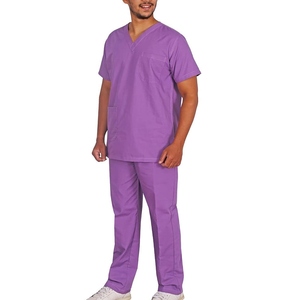 Ensembles d'uniformes médicaux personnalisables pour hommes en tissu tricoté à manches courtes et col montant, conçus pour le personnel infirmier en milieu hospitalier - Product Image 2