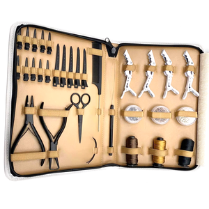 Kit d'outils professionnels pour extensions de cheveux couleur or rose plasma, ciseaux, pinces, aiguille avec étui en cuir - Product Image 3