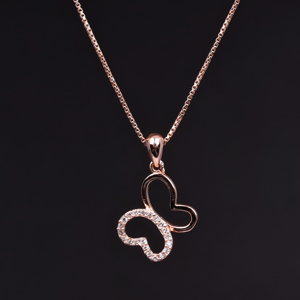Collar con Colgante de Mariposa en Plata de Ley 925 Chapado en Oro Rosa con Piedras de Circonia Cúbica para Mujer, Collar de Moda con Colgante Elegante - Product Image 1