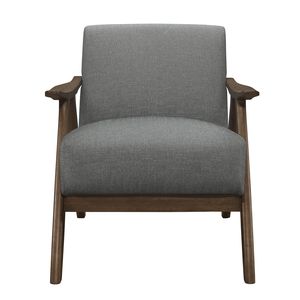 Poltrona Moderna da Soggiorno in Tessuto Grigio con Finitura in Legno di Noce, Cuscino per Schienale e Seduta, Arredamento per la Casa - Product Image 6