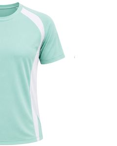 เสื้อยืดกีฬาโพลีเอสเตอร์แห้งเร็วสีเขียวมิ้นท์และสีขาวสำหรับผู้ชาย เสื้อทีมฝึกซ้อมวิ่งแบบกำหนดเอง เสื้อยืดออกกำลังกายระบายอากาศได้ดี - Product Image 4