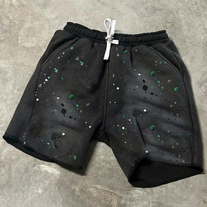 Pantalones Cortos Verdes para Hombre, Pintados a Mano, con Cintura Ajustable, Estilo Casual, Diseño con Salpicaduras de Pintura - Product Image 2