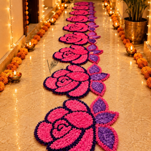 Ensemble de 6 tapis floraux faits à la main en forme de rose pour la décoration de la Pooja, de l'entrée, du Rangoli, de Diwali, des mariages et des festivals – Tapis de sol réutilisable - Product Image 4