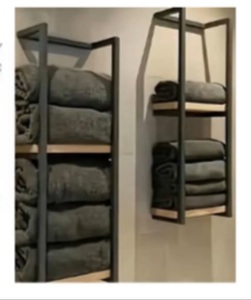 <b>Wall</b> <b>Mounted</b> Bathroom <b>Shelf</b> Storage Rack Metal Frame Wooden Panel Organizer for Washroom Vanity - Product Image 4