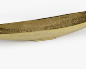 Plateau décoratif allongé en laiton doré, forme bateau ou canoë, avec motif vague méridienne, plat de présentation métallique conique - Product Image 4