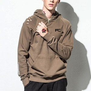 เสื้อฮู้ดดี้ผู้ชายสไตล์ดิสเทรส ยอดขายดีที่สุด บริการ OEM ผ้าฝ้าย 100% ทรงโอเวอร์ไซส์ มีกระเป๋าข้าง ราคาขายส่ง - Product Image 3