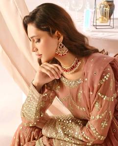 Ensemble Salwar Kameez en Faux Georgette Rose Embossé pour Femmes, Tenue Traditionnelle Indienne et Pakistanaise, Robe de Mariage et de Soirée - Product Image 3