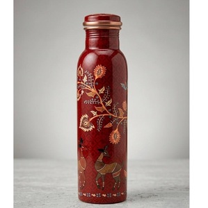 Bouteille d'eau en cuivre avec couvercle en cuivre, motif girafe et éléphant mignons, portable pour les voyages - Product Image 2