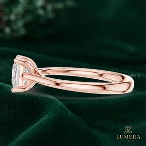 Bagues Solitaires Tendances à Bande Simple en Or Massif avec Diamant Brillant Taille Princesse Carrée, Bague de Promesse pour Femme, Bijoux Fins - Product Image 5