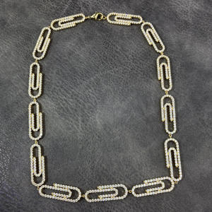 Cadena Cubana de Diamantes de Moissanita con Diseño Geométrico Estilo INS, Versátil, de Moda, Hip Hop, con Clip de Papel, para Hombre - Product Image 1