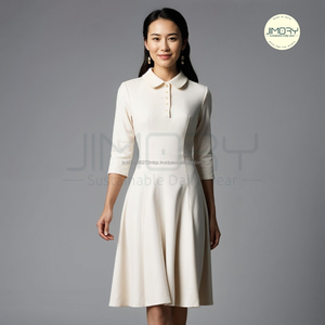 Robe évasée à col en lin et coton mélangé pour femme, tenue de tous les jours une pièce au genou, robe polyvalente de qualité pour l'exportation mondiale - Product Image 1
