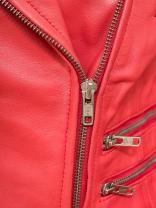 Red Genuine Leather <b>Biker</b> <b>Jacket</b> Women's Zipper Motor <b>Jacket</b> Windproof Breathable Winter Outerwear - Product Image 5