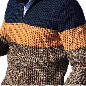 European American Fashion <b>Men's</b> Half-Zipper Pullover <b>Sweater</b> Knitted Top <b>for</b> Casual Winter Wear Color Matching Clothing - Product Image 1