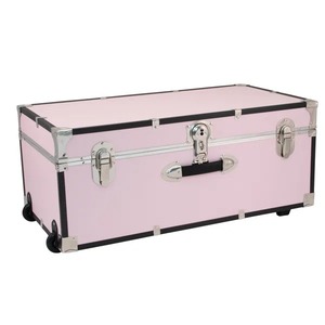 Pink Metal <b>Trunk</b> <b>Box</b> With Locks And Wheels Suitable For Travel Luggage Seasonal Item <b>Storage</b> And Dorm Room <b>Storage</b> Solution - Product Image 1