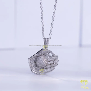 Fully Flooded Baseball Pendant In Sterling <b>Silver</b> With Hand Set VVS Moissanite Diamond Jewelry - Product Image 4