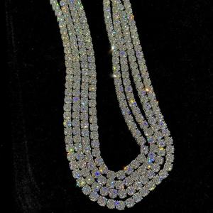 Collier de luxe pour femme en or blanc avec diamants taille brillant ronds, style chaîne tennis hip-hop, bijoux fins multi-brins pour homme et femme - Product Image 1