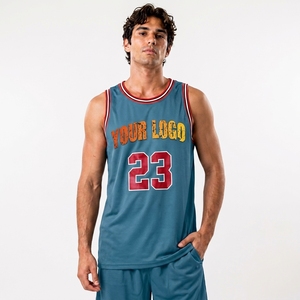 Maillot de basket-ball bleu pour hommes avec numéro 23 rouge et logo personnalisé imprimé sur le devant, sans manches, coupe classique, vêtements pour toutes les saisons - Product Image 5
