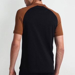 Polo de Hombre con Bloques de Color, Manga Corta, Tejido de Algodón, Estilo Casual, Negro con Mangas Marrones - Product Image 3