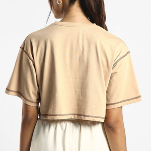 Custom Women's Streetwear <b>Crop</b> <b>Top</b> Loose Fit Knitted T-Shirts 50% Cotton 50% Polyester Solid Summer Casual Style Heat-Transfer - Product Image 2