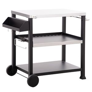 Carrello Grill Multifunzionale in Acciaio Inox 81 cm x 52 cm con Tre Ripiani, Maniglia Laterale e Supporto per Forno Pizza - Griglia BBQ Portatile - Product Image 1