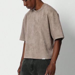 Camiseta de manga corta de gamuza sintética con bordado de número en la espalda para hombre, camisetas de corte holgado de 300GSM, estilo urbano. - Product Image 2