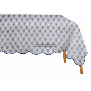 Nappe rectangulaire en pur coton imprimée à la main avec bord festonné, style ferme indienne, pour mariage, en lin décoratif fait main - Product Image 6