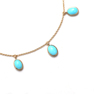 Natural Sky-Blue Turquoise Station <b>Bracelet</b> in Solid 18K Yellow Gold Bezel Set Gemstone Floating Chain December Birthstone - Product Image 4