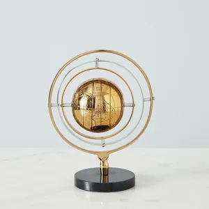 Esfera Armilar Dorada con Base Negra, Decoración de Mesa, Escultura Vintage del Mapa del Mundo Celestial para Hogar u Oficina - Product Image 4