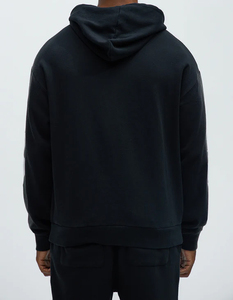 เสื้อฮู้ดโอเวอร์ไซส์สีดำสำหรับผู้ชาย พิมพ์ลายเปลวไฟสีขาวที่แขนเสื้อ สไตล์ลำลอง สตรีทแวร์ กันลมสำหรับฤดูหนาว ผลิตจากโพลีเอสเตอร์/คอตตอน - Product Image 5