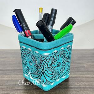 Nouveau porte-stylos multifonctionnel de bureau en cuir véritable fait main, organiseur de bureau pour stylos et crayons - Product Image 1