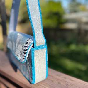 <b>Light</b> Blue Beaded Clutch: Embroidered <b>Shell</b> Vacation Bag - Product Image 2