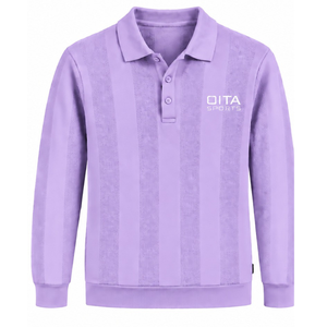 Lavender <b>Purple</b> Mens <b>Long</b> <b>Sleeve</b> Knitted Polo Shirt Textured Stripe Design Ribbed Hem Collar Casual Premium Pullover Fashion <b>Top</b> - Product Image 1