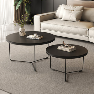 Modern Minimalist <b>Nesting</b> Coffee <b>Table</b> Set with Matte Black Round Tops and Thin Metal Legs for Living Room Apartment Hotel - Product Image 3