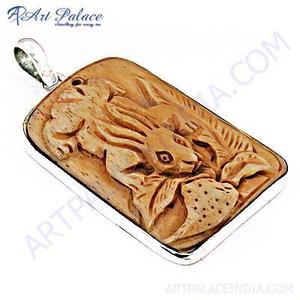 Pendentif en argent à la mode avec pierres précieuses et os - Product Image 1