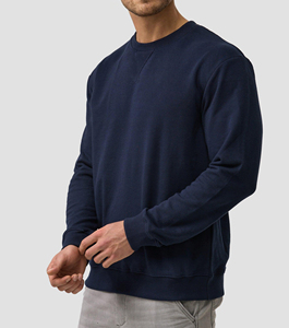 Men's Crew Neck <b>Sweatshirt</b> Regular Fit Solid <b>Navy</b> Blue Eco-Friendly Lined Corduroy Casual Wear Winter Style - Product Image 5